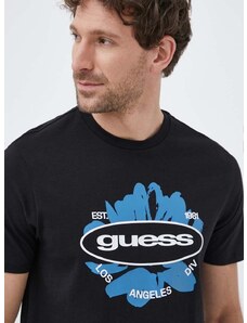 Pamučna majica Guess boja: crna, s tiskom