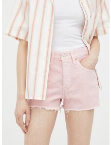 Traper kratke hlače Levi's za žene, boja: ružičasta, glatki materijal, visoki struk