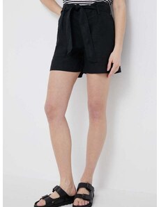 Lanene kratke hlače Lauren Ralph Lauren boja: crna, glatki materijal, visoki struk