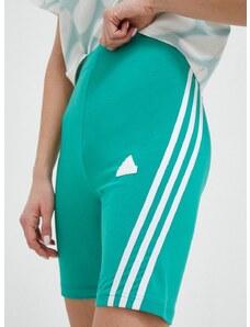 Kratke hlače adidas za žene, boja: zelena, s aplikacijom, visoki struk