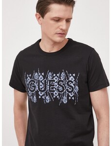 Pamučna majica Guess boja: crna, s aplikacijom