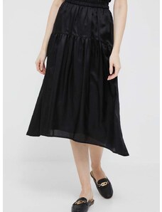 Suknja s primjesom kašmira Dkny boja: crna, midi, širi se prema dolje