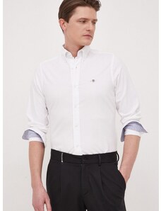 Pamučna košulja Gant za muškarce, boja: bijela, slim, o button-down ovratnikom