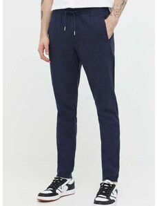 Lanene hlače Solid boja: tamno plava, ravni kroj