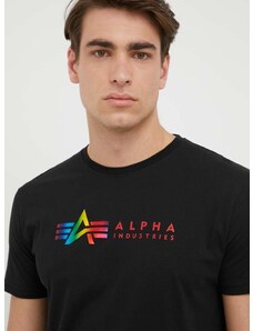 Pamučna majica Alpha Industries boja: crna, s tiskom