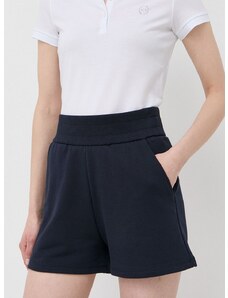 Kratke hlače Armani Exchange za žene, boja: tamno plava, glatki materijal, visoki struk