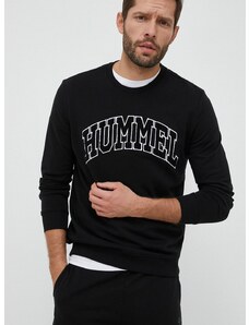 Pamučna dukserica Hummel za muškarce, boja: crna, s aplikacijom