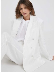 Laneni sako Polo Ralph Lauren boja: bijela, dvoredno zakopčavanje, bez uzorka