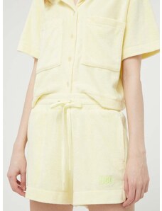 Kratke hlače UGG za žene, boja: žuta, glatki materijal, visoki struk