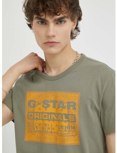 Pamučna majica G-Star Raw boja: zelena, s tiskom