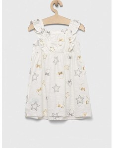 Dječja pamučna haljina GAP x Disney boja: bijela, mini, širi se prema dolje
