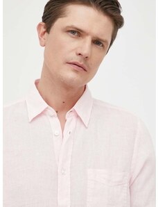 Lanena košulja BOSS BOSS ORANGE boja: ružičasta, regular, s klasičnim ovratnikom