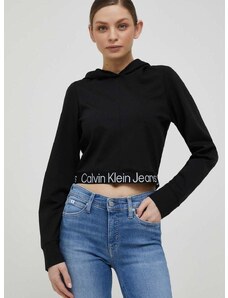 Dukserica Calvin Klein Jeans za žene, boja: crna, s kapuljačom, s tiskom
