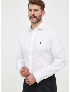 Pamučna košulja Polo Ralph Lauren za muškarce, boja: bijela, slim, s talijanskim ovratnikom