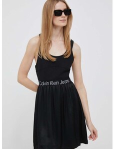 Haljina Calvin Klein Jeans boja: crna, mini, širi se prema dolje
