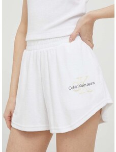 Kratke hlače Calvin Klein Jeans za žene, boja: bijela, s tiskom, visoki struk