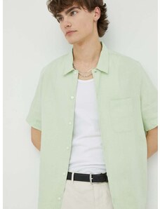 Lanena košulja Samsoe Samsoe Avan boja: zelena, regular, s klasičnim ovratnikom