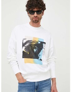 Pamučna dukserica Calvin Klein Jeans za muškarce, boja: bijela, s tiskom