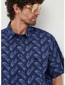Pamučna košulja Lacoste za muškarce, boja: tamno plava, relaxed, s klasičnim ovratnikom