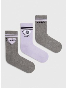 Čarape HUGO 3-pack za žene, boja: siva