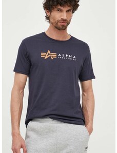 Pamučna majica Alpha Industries boja: tamno plava, s tiskom, 118502.07-navy