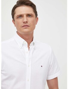 Pamučna košulja Tommy Hilfiger za muškarce, boja: bijela, slim, o button-down ovratnikom