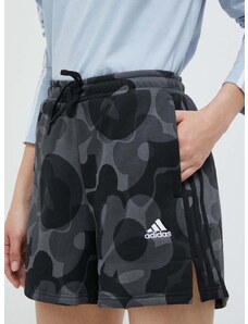 Kratke hlače adidas za žene, boja: crna, s uzorkom, srednje visoki struk