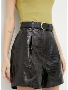 Kožne kratke hlače 2NDDAY za žene, boja: crna, glatki materijal, visoki struk