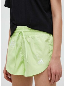 Kratke hlače adidas za žene, boja: zelena, s aplikacijom, srednje visoki struk