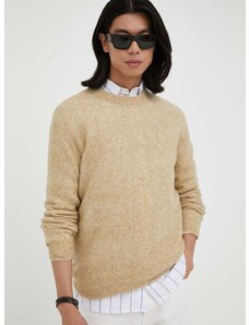 Vuneni pulover American Vintage za muškarce, boja: bež, lagani