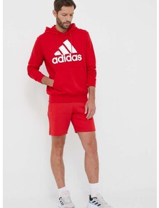 Pamučna dukserica adidas za muškarce, boja: crvena, s kapuljačom, uzorkom