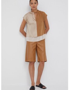 Kratke hlače Sisley za žene, boja: bež, glatke, visoki struk