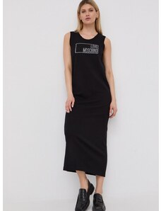 Pamučna haljina Love Moschino boja: crna, maxi, ravna