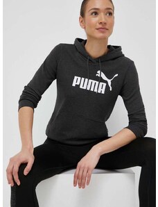 Dukserica Puma za žene, boja: siva, s kapuljačom, tiskom
