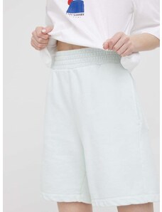 Pamučne kratke hlače United Colors of Benetton za žene, boja: tirkizna, glatki materijal, visoki struk