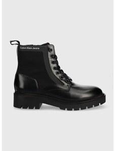 Čizme Calvin Klein Jeans Military Boot za žene, boja: crna, ravna potpetica