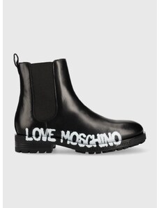 Kožne gležnjače Love Moschino za žene, boja: crna, ravna potpetica