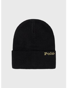 Kapa s dodatkom vune Polo Ralph Lauren boja: crna, od debele pletenine