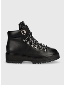 Gležnjače Tommy Hilfiger Leather Outdoor Flat Boot za žene, boja: crna, s platformom, s polutoplom podstavom