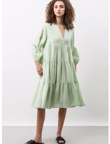Lanena haljina Ivy Oak boja: zelena, mini, širi se prema dolje