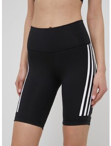 Kratke hlače za trening adidas Performance Optime Trainicons 3-stripes za žene, boja: crna, s tiskom, visoki struk