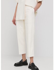 Kožne hlače Herskind za žene, boja: bijela, ravni kroj, visoki struk
