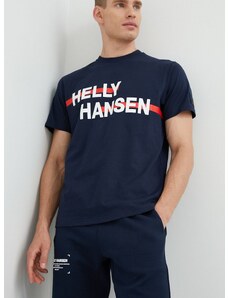 Pamučna majica Helly Hansen boja: tamno plava, s tiskom