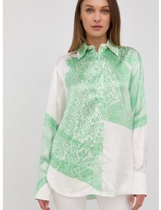 Košulja Victoria Beckham za žene, boja: zelena, relaxed, s klasičnim ovratnikom