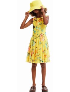 Dječja pamučna haljina Desigual boja: žuta, mini, širi se prema dolje