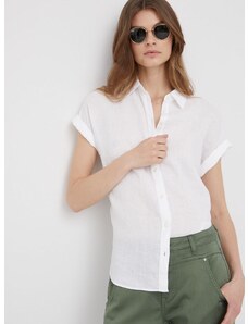 Lanena košulja Lauren Ralph Lauren za žene, boja: bijela, regular, s klasičnim ovratnikom