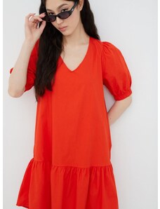 Pamučna haljina Vero Moda boja: crvena, mini, širi se prema dolje