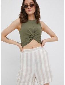 Kratke hlače s dodatkom lana Vero Moda za žene, boja: bež, s uzorkom, visoki struk