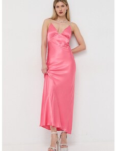Haljina Bardot boja: ružičasta, maxi, širi se prema dolje