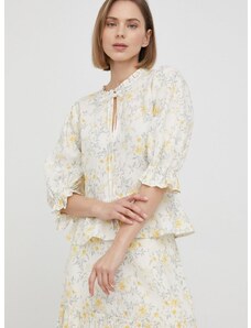 Lanena bluza Polo Ralph Lauren za žene, boja: žuta, cvjetni uzorak